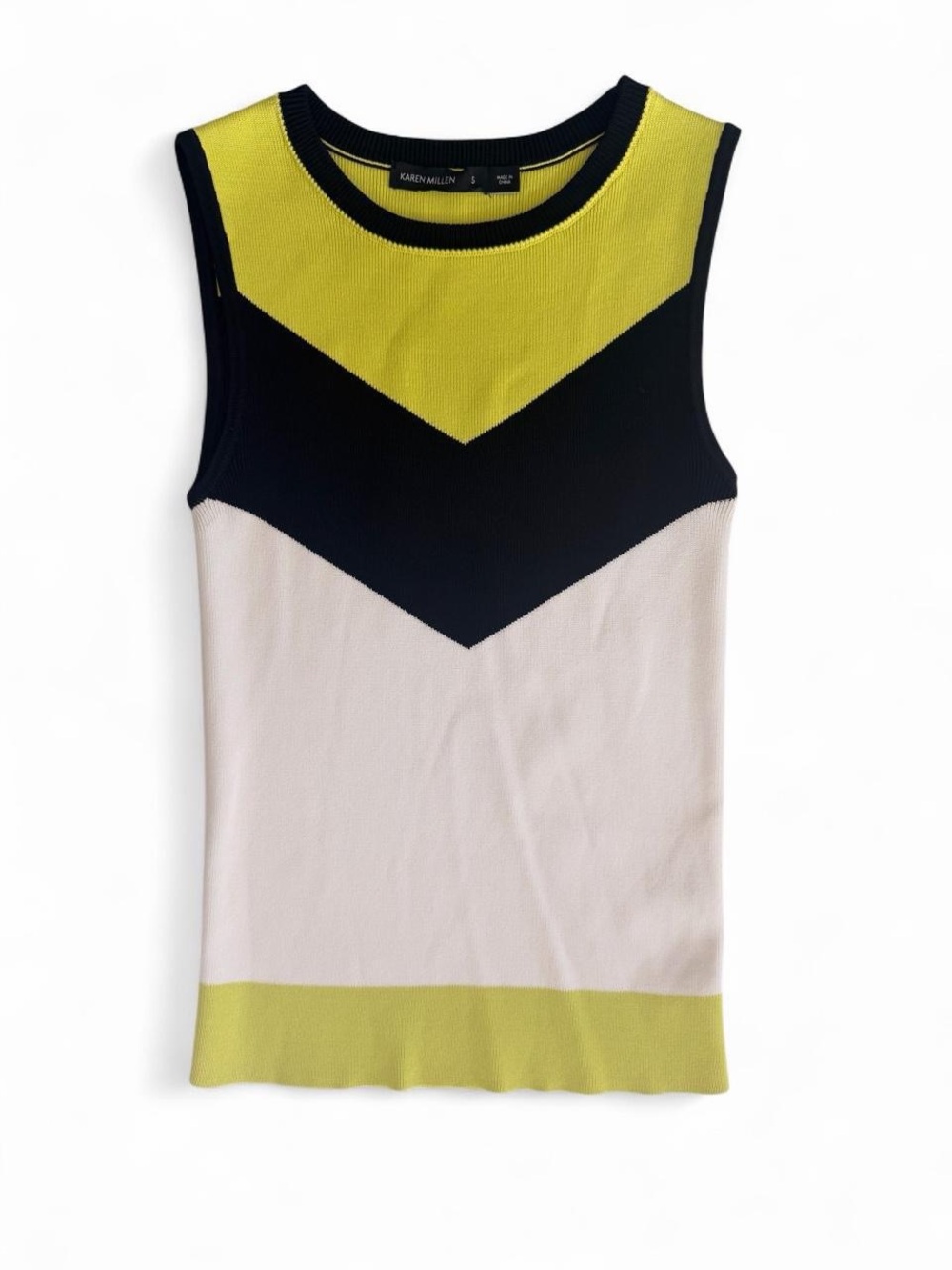 Karen Millen knit Yellow/Neon Green Black Cream Chevron Tank Top